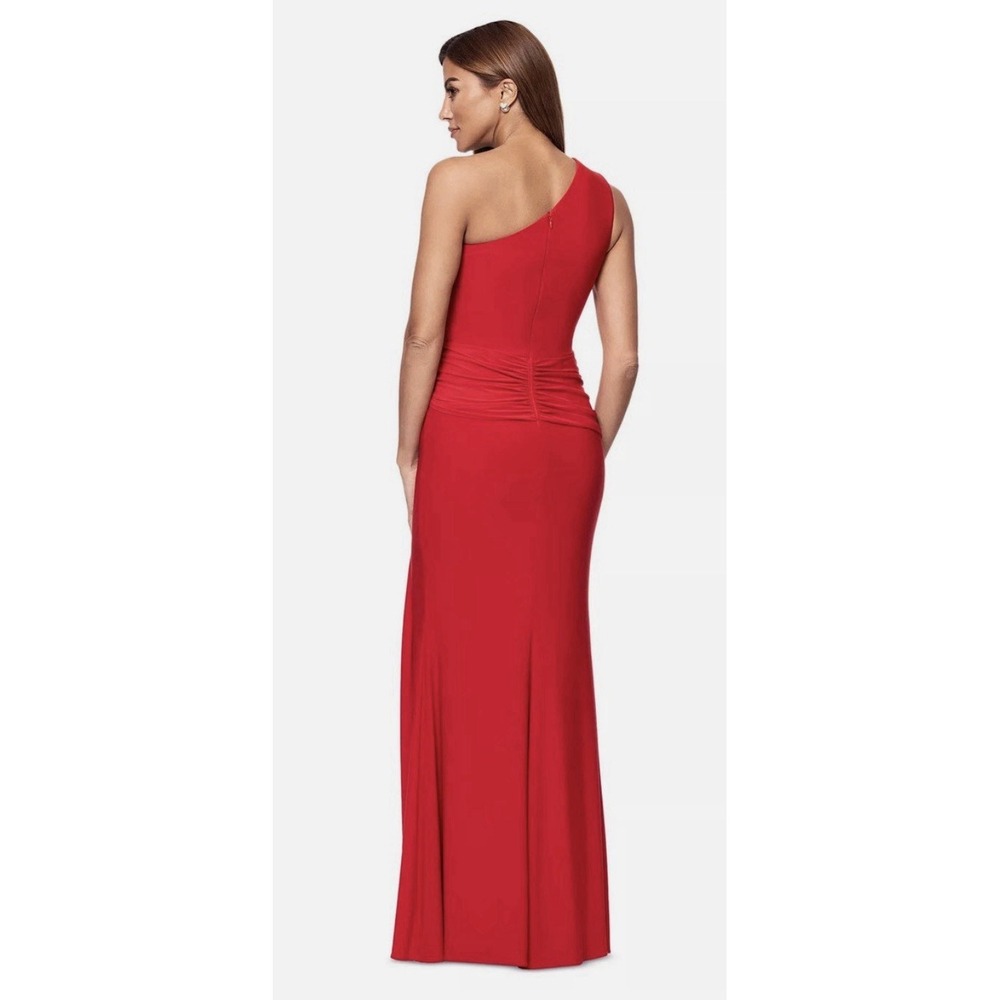Xscape Red One-Shoulder Twist Jersey Cascading Evening Gown Size 16W $208 - Picture 2 of 13